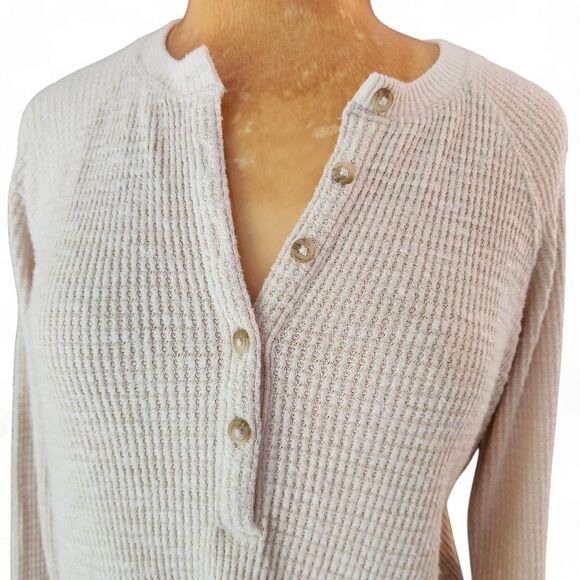 American eagle Outfitters Women's Cream Waffle Henley S - Picture 2 of 6